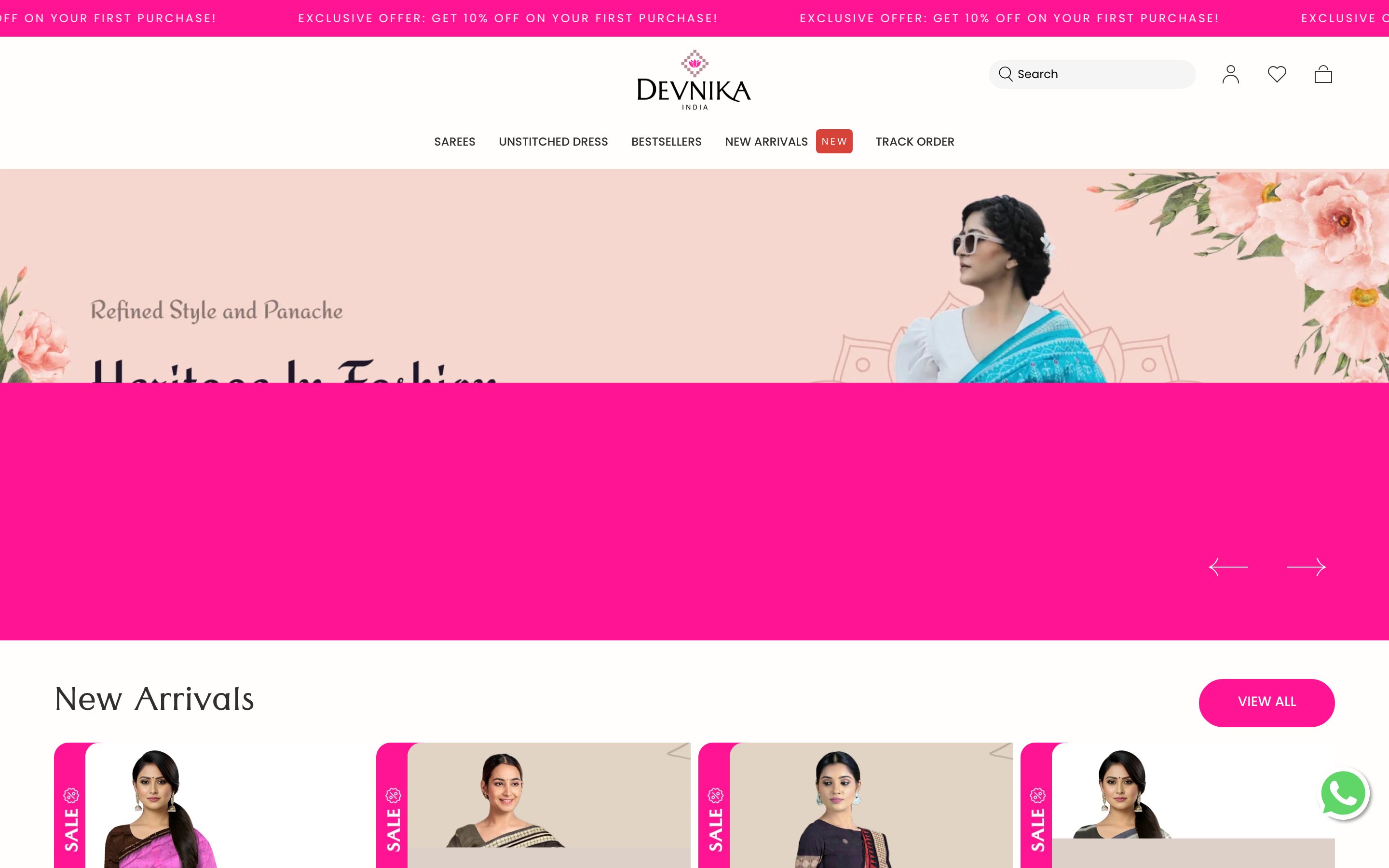 Live homepage of Devnika India