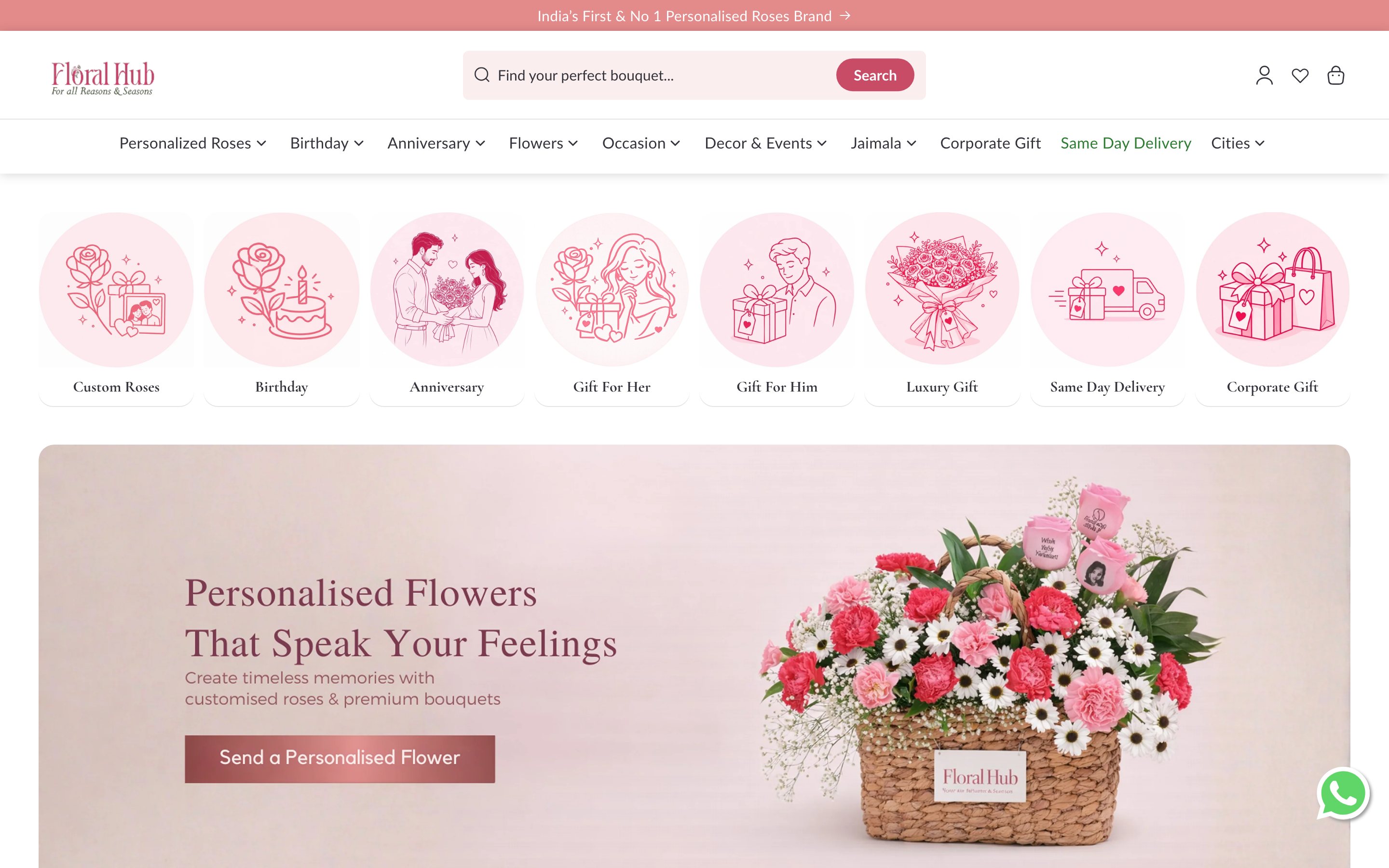 Live homepage of Floral Hub