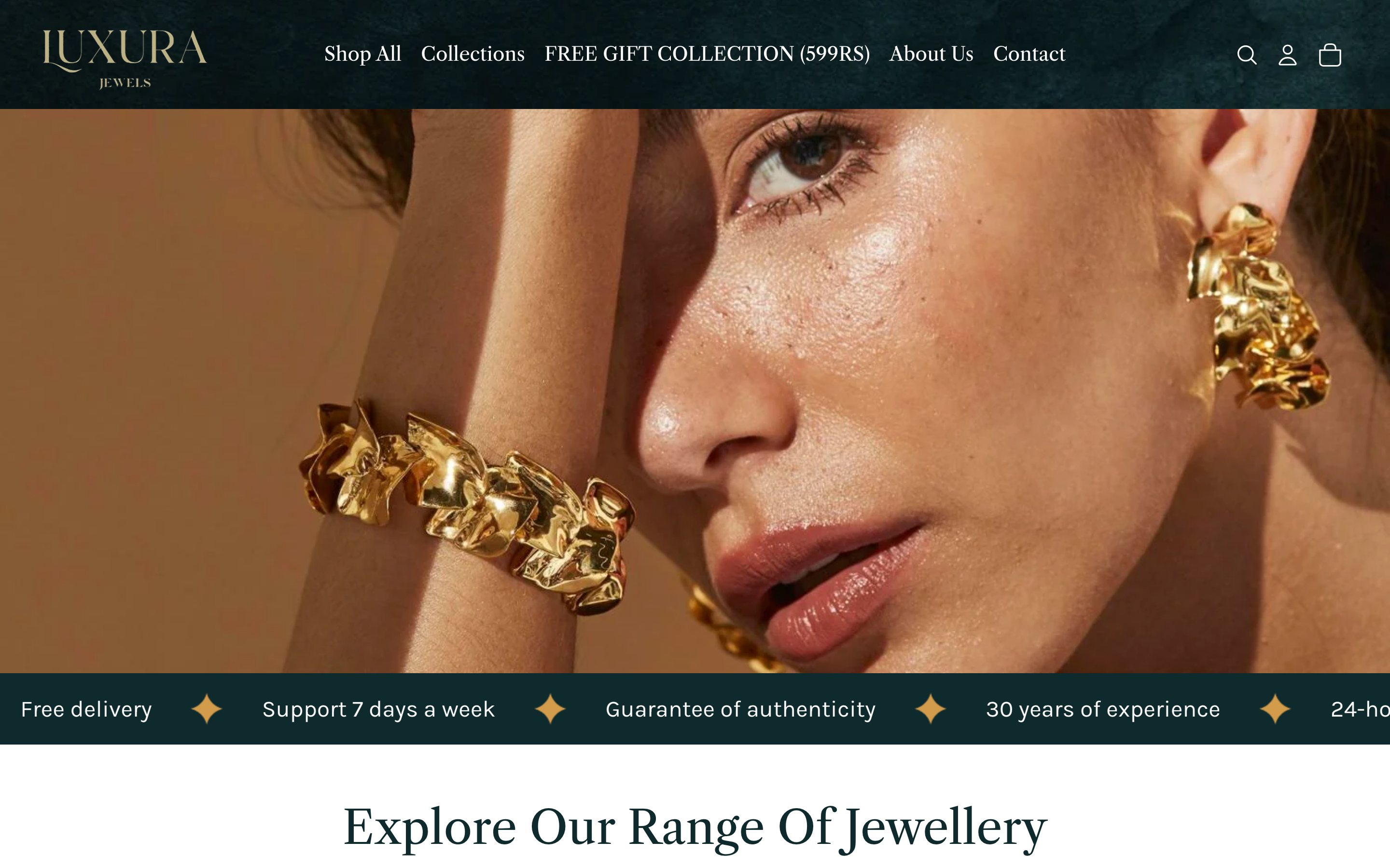 Live homepage of Luxura Jewels