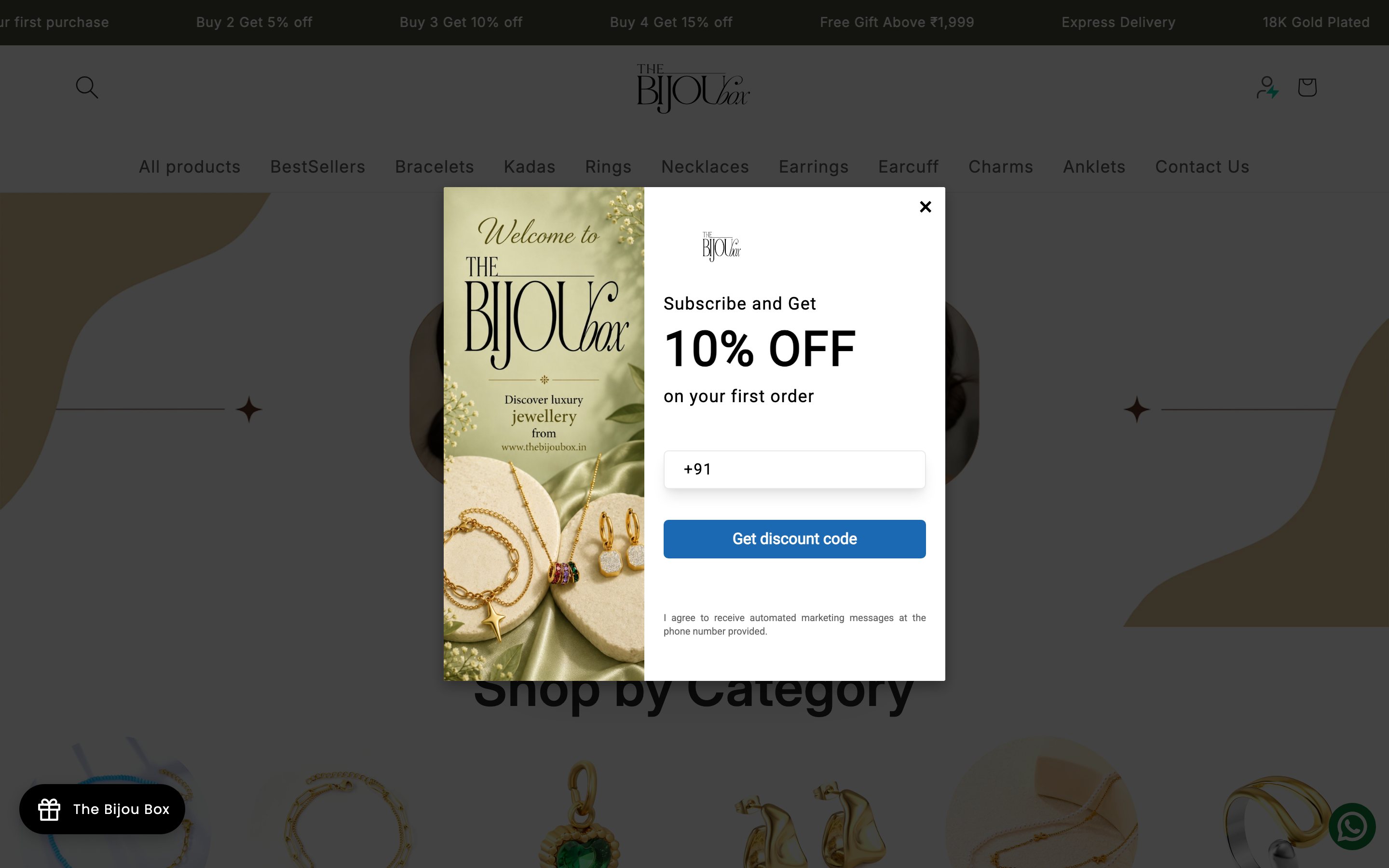 Live homepage of The Bijou Box